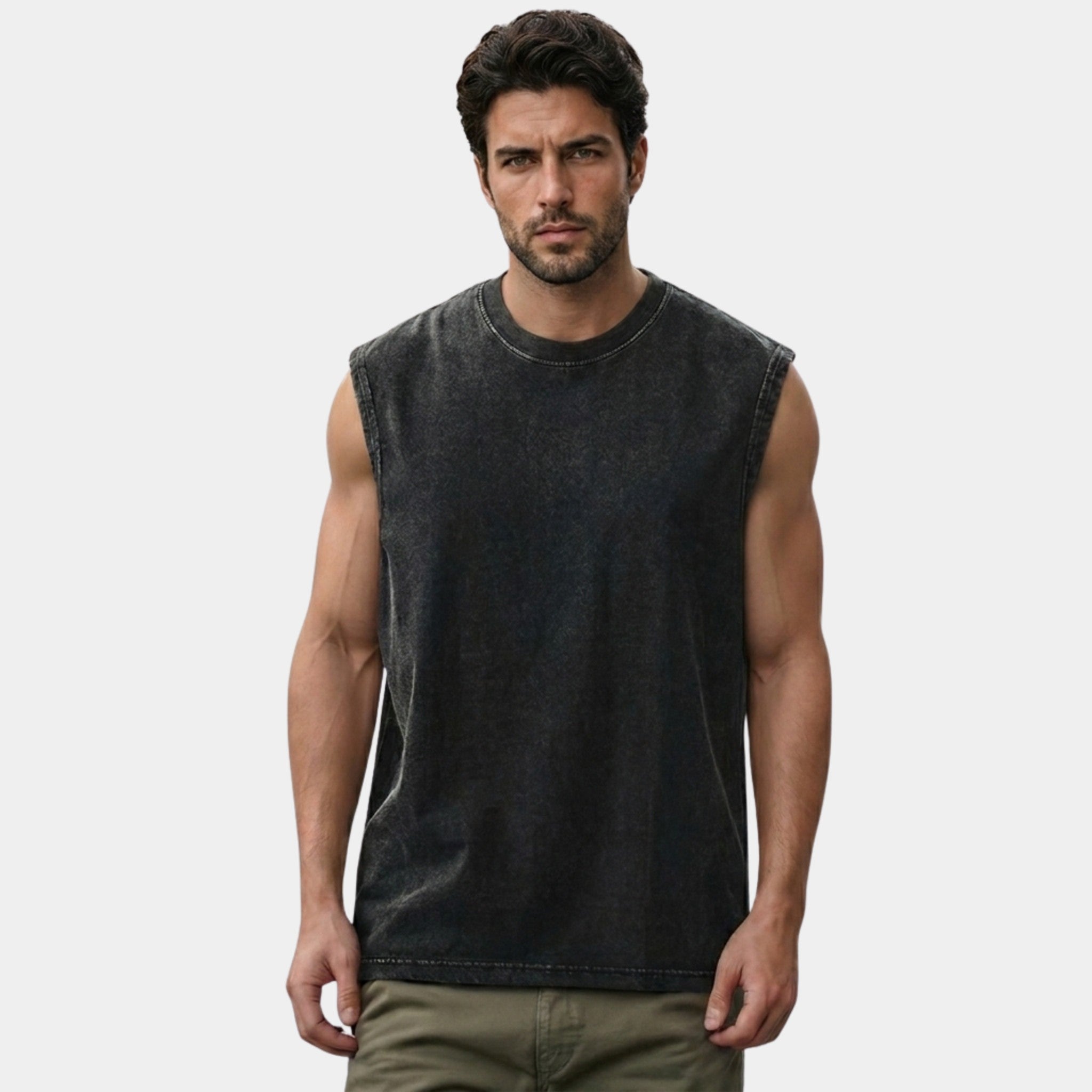 Armaxio | Men's Washed Sleeveless Tank Top Loose Fit O-Neck