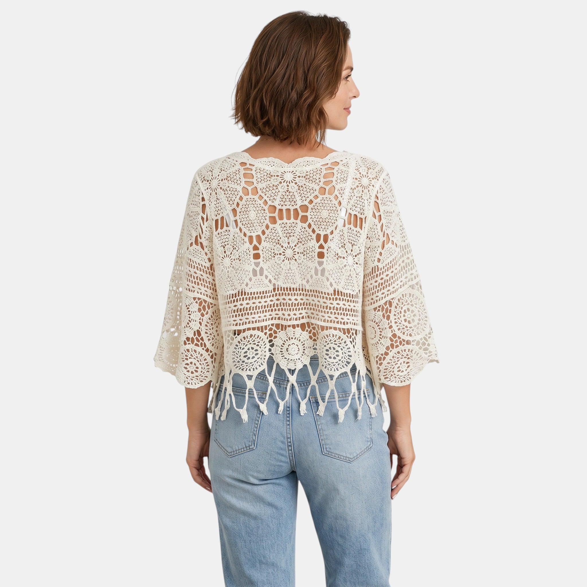 Armaxio | Women's 3/4 Sleeve Crochet Top