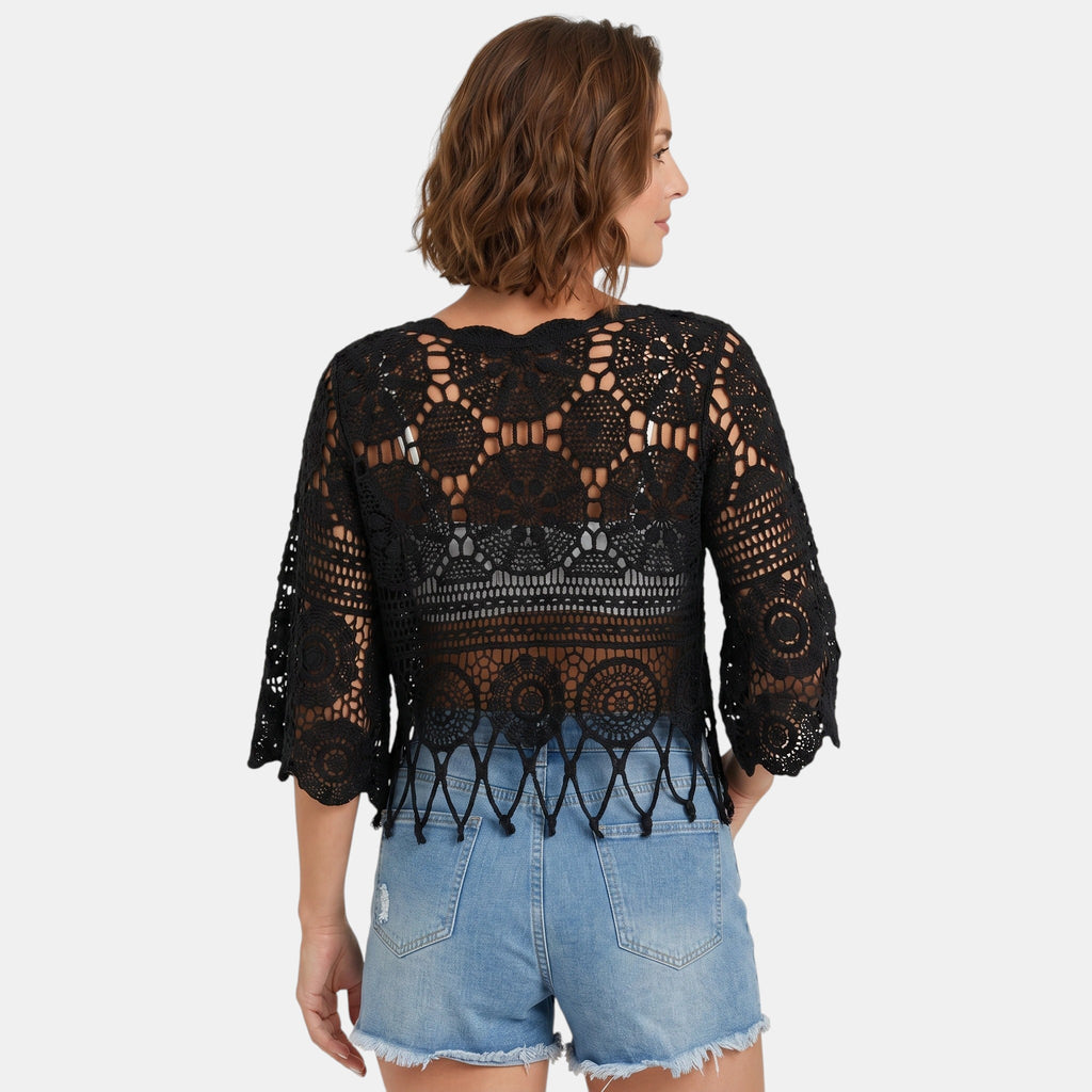 Armaxio | Women's 3/4 Sleeve Crochet Top