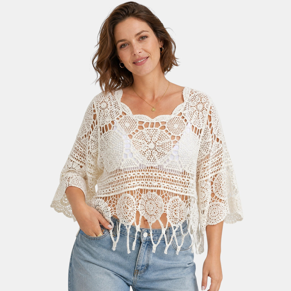 Armaxio | Women's 3/4 Sleeve Crochet Top