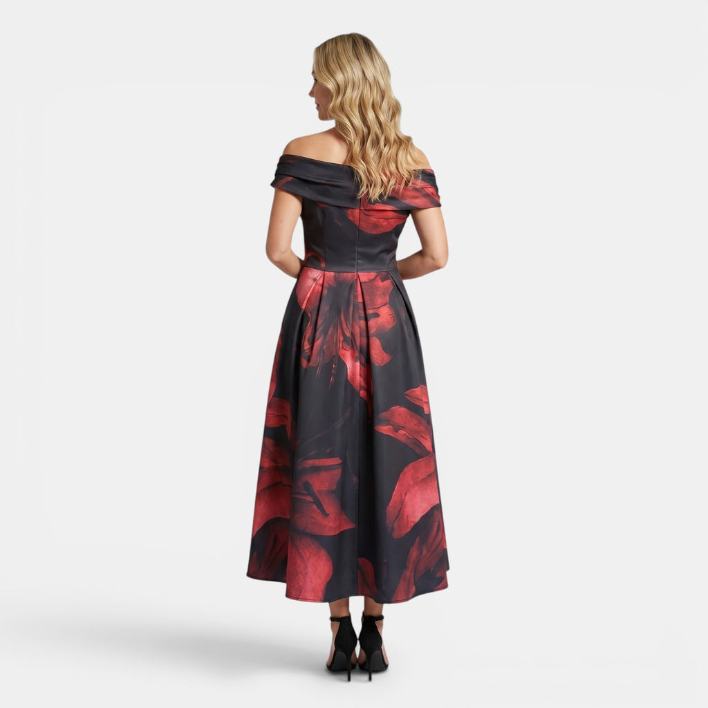 Armaxio | Women's Asymmetric Floral Midi Dress with Skater Skirt