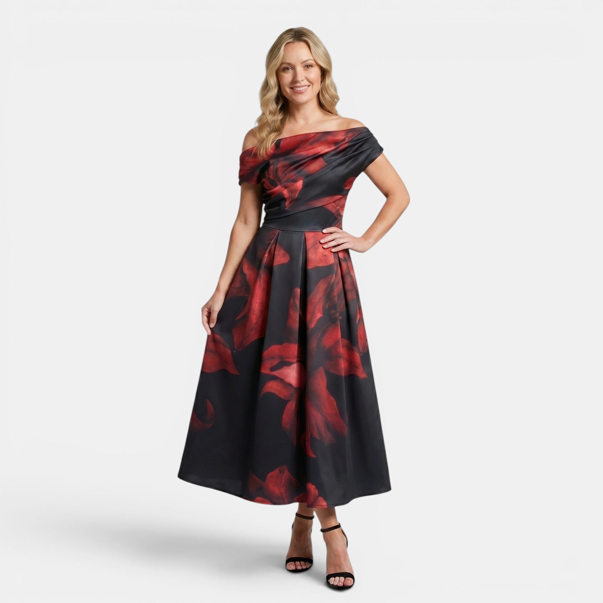 Armaxio | Women's Asymmetric Floral Midi Dress with Skater Skirt