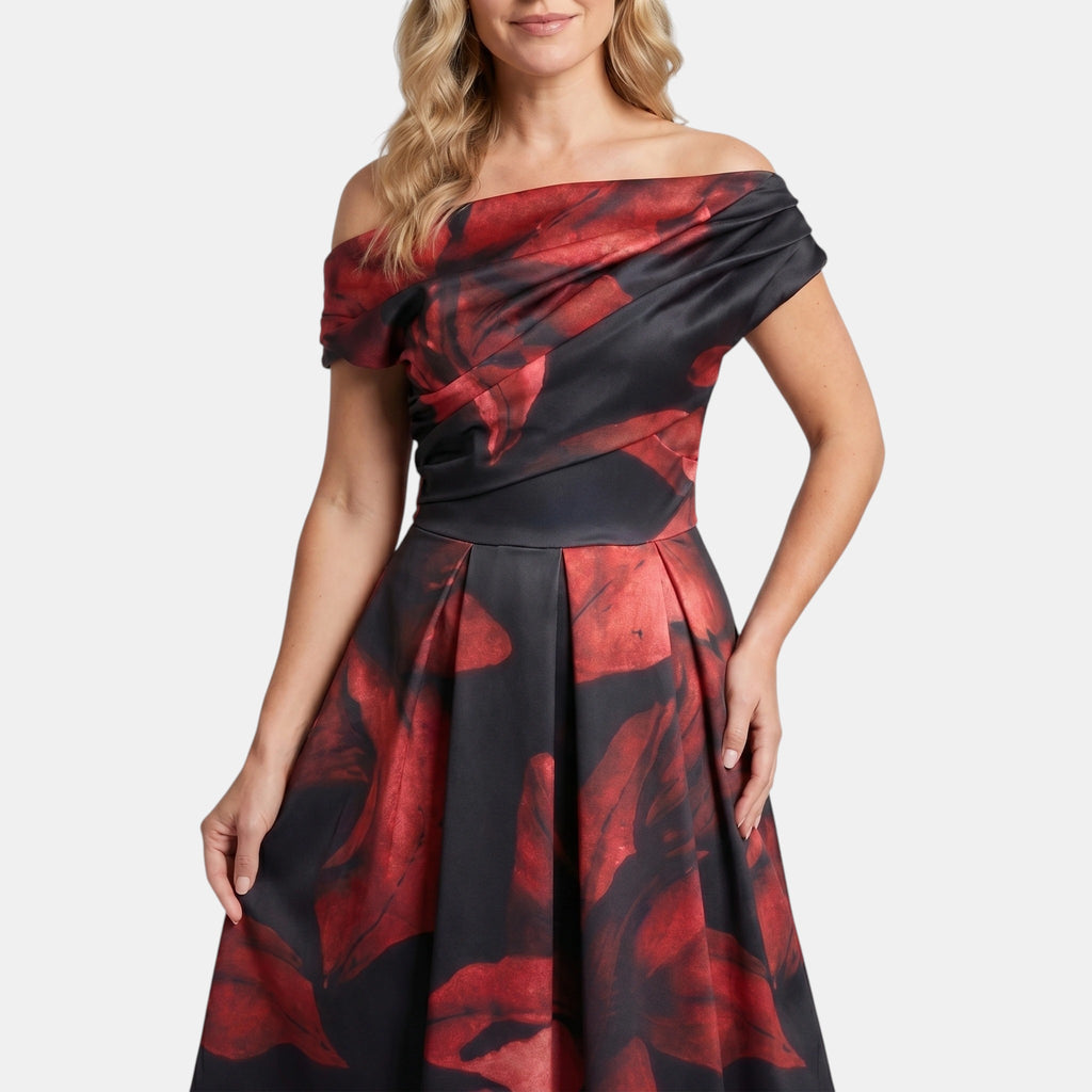 Armaxio | Women's Asymmetric Floral Midi Dress with Skater Skirt