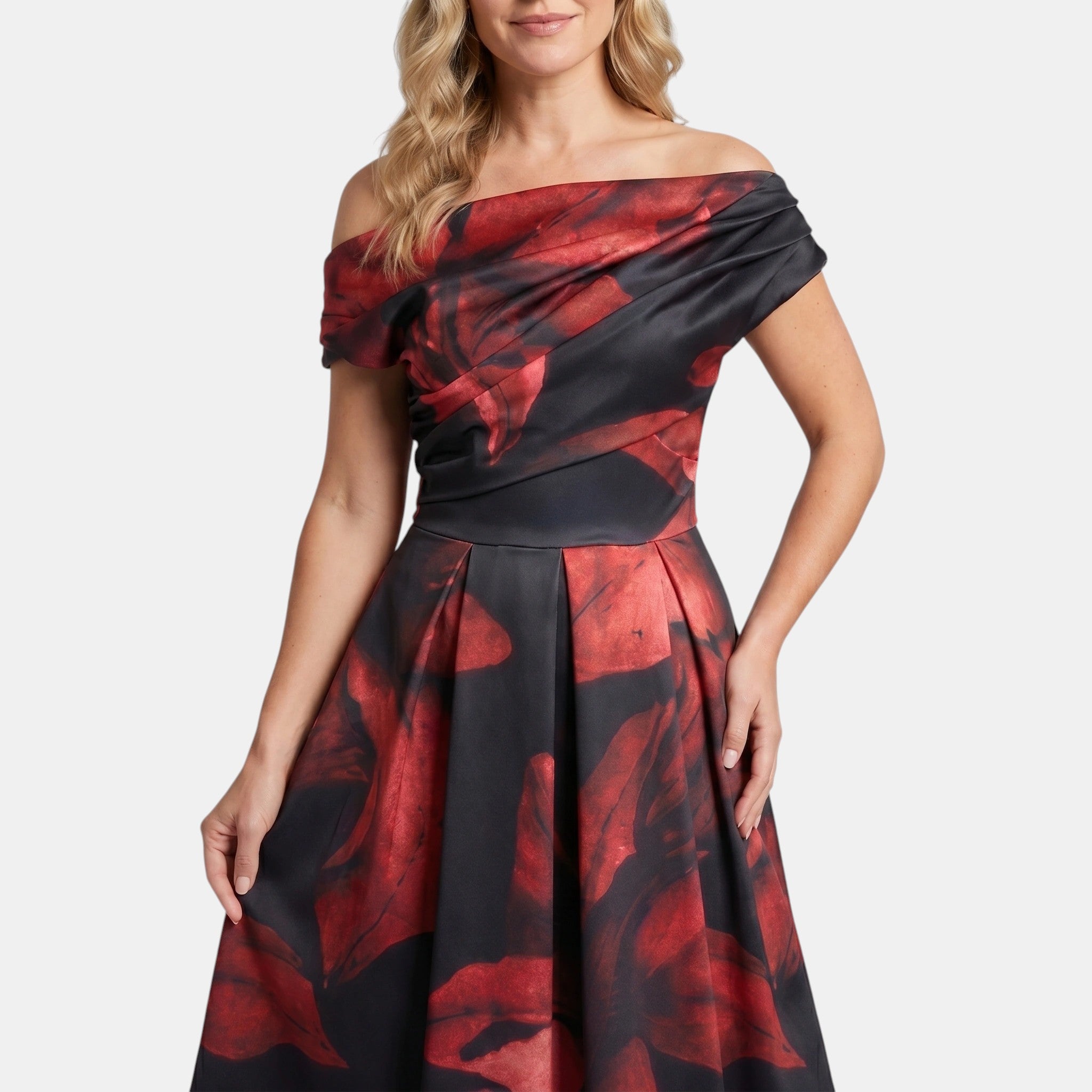 Armaxio | Women's Asymmetric Floral Midi Dress with Skater Skirt