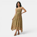 Armaxio | Women's Floral Bandeau Midi Dress Shirred Style