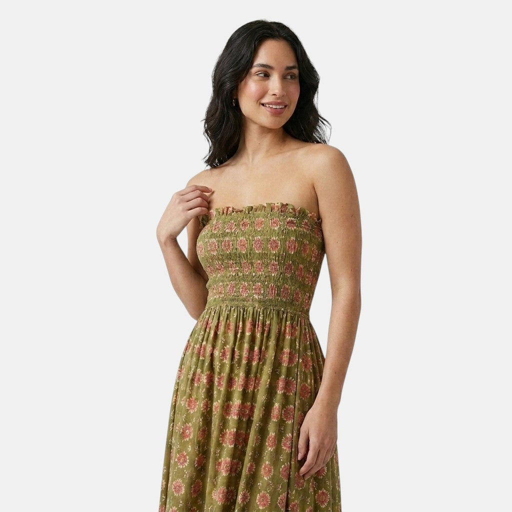 Armaxio | Women's Floral Bandeau Midi Dress Shirred Style