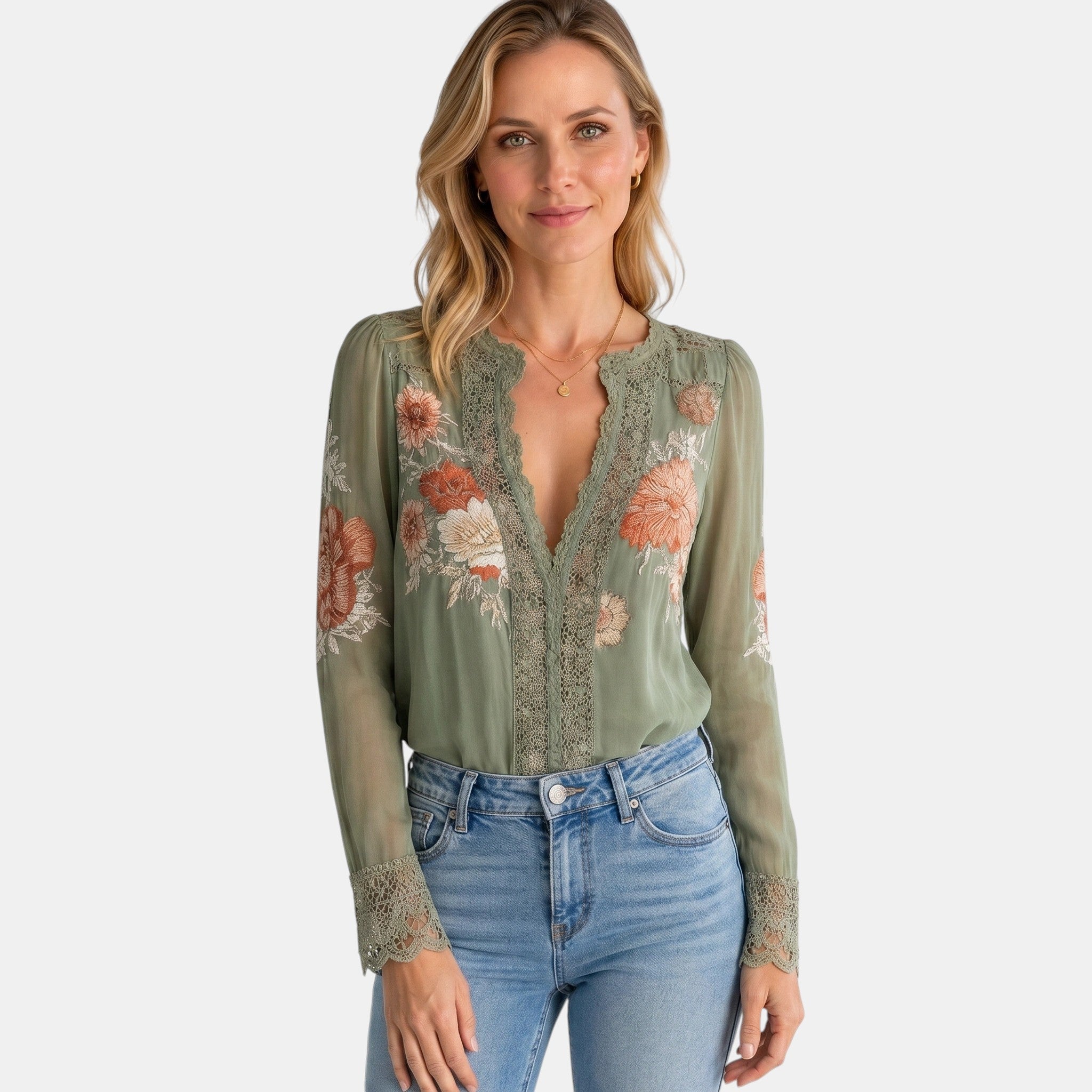 Armaxio | Women's Floral Embroidered Lace Blouse