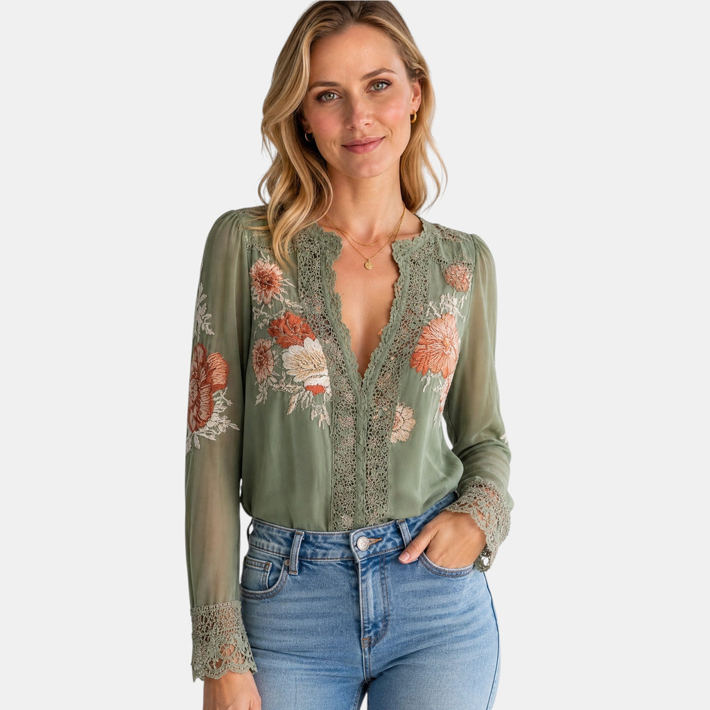 Armaxio | Women's Floral Embroidered Lace Blouse