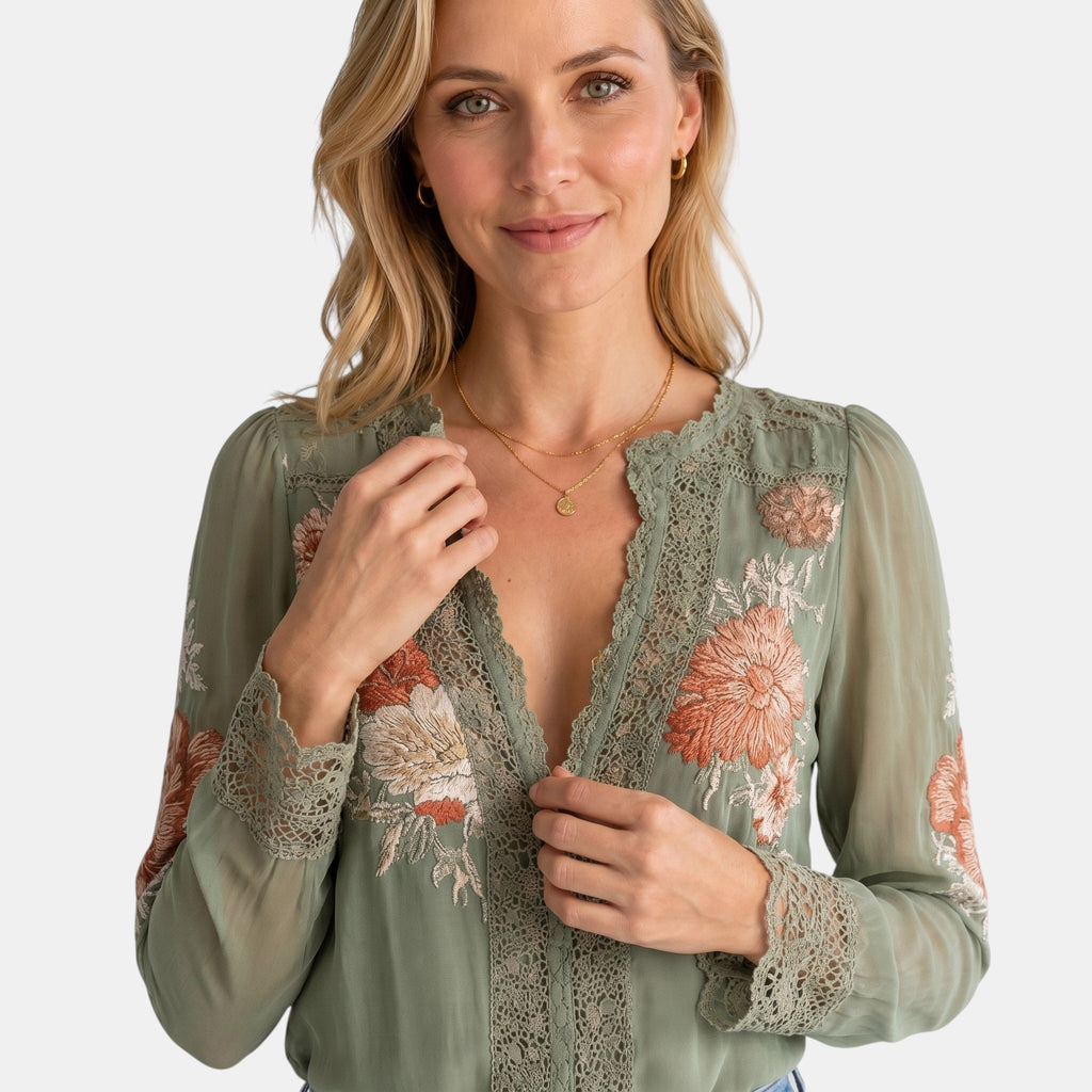 Armaxio | Women's Floral Embroidered Lace Blouse