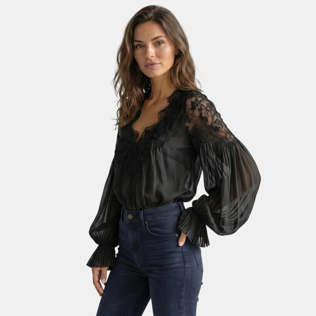 Armaxio | Women's Floral Lace Lantern Sleeve Blouse