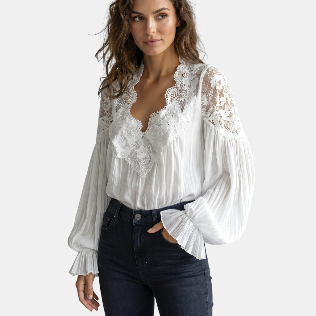 Armaxio | Women's Floral Lace Lantern Sleeve Blouse