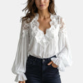 Armaxio | Women's Floral Lace Lantern Sleeve Blouse