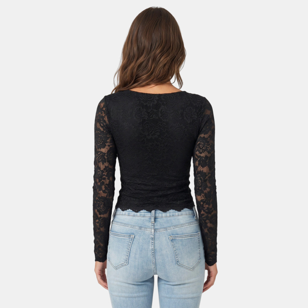 Armaxio | Women's Floral Lace Long Sleeve Crop Top