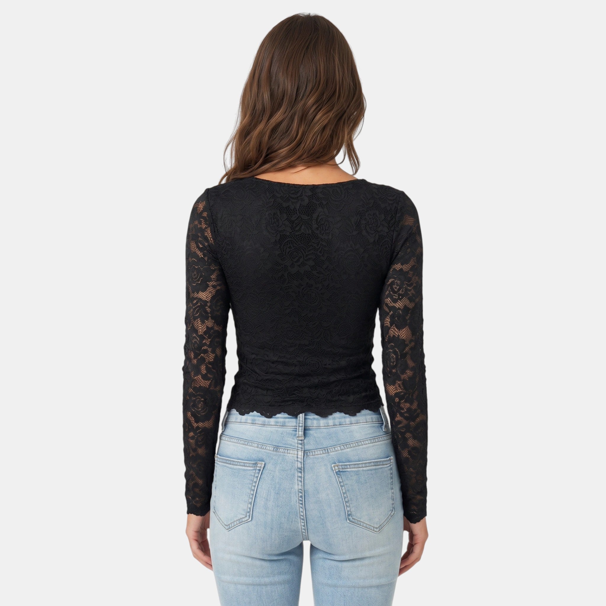 Armaxio | Women's Floral Lace Long Sleeve Crop Top