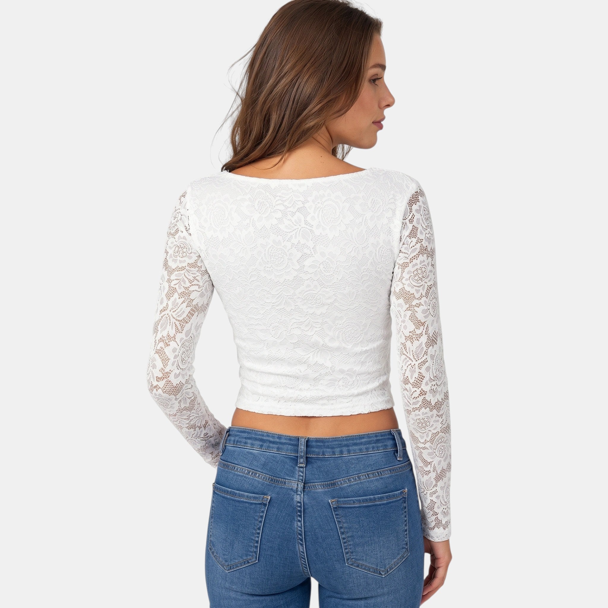 Armaxio | Women's Floral Lace Long Sleeve Crop Top