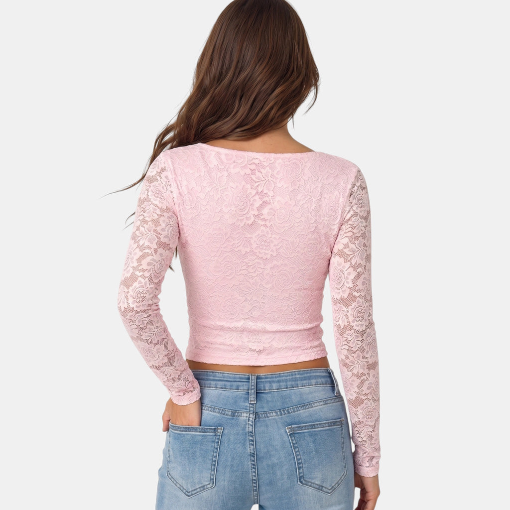 Armaxio | Women's Floral Lace Long Sleeve Crop Top