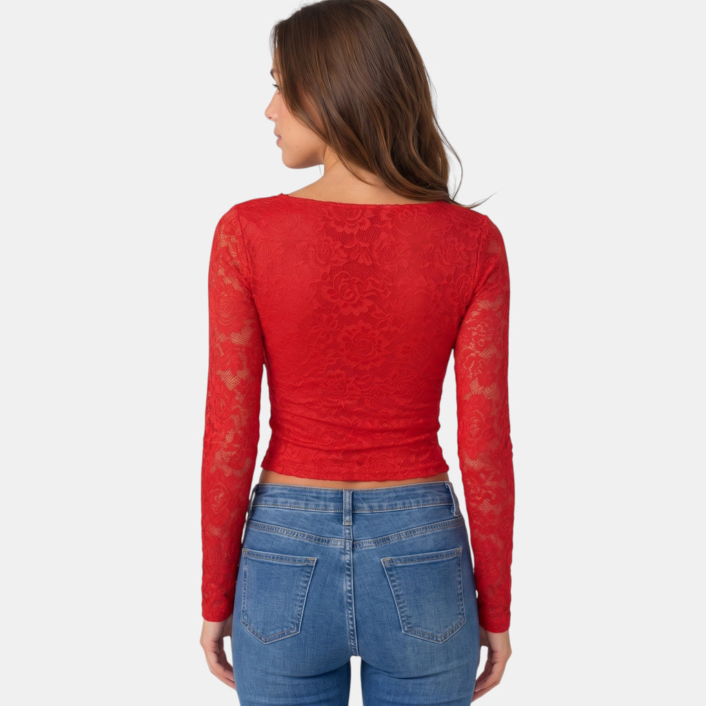 Armaxio | Women's Floral Lace Long Sleeve Crop Top
