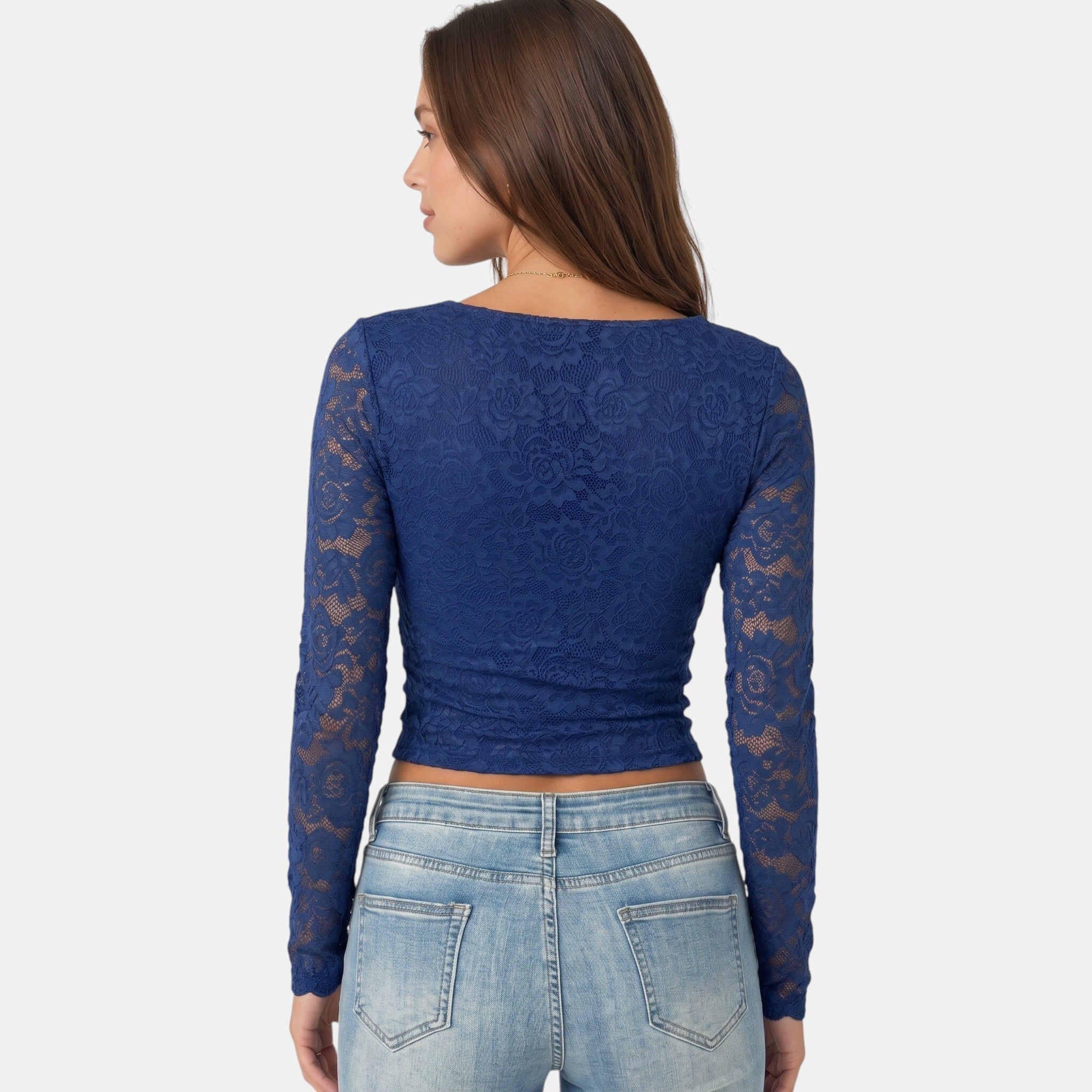 Armaxio | Women's Floral Lace Long Sleeve Crop Top