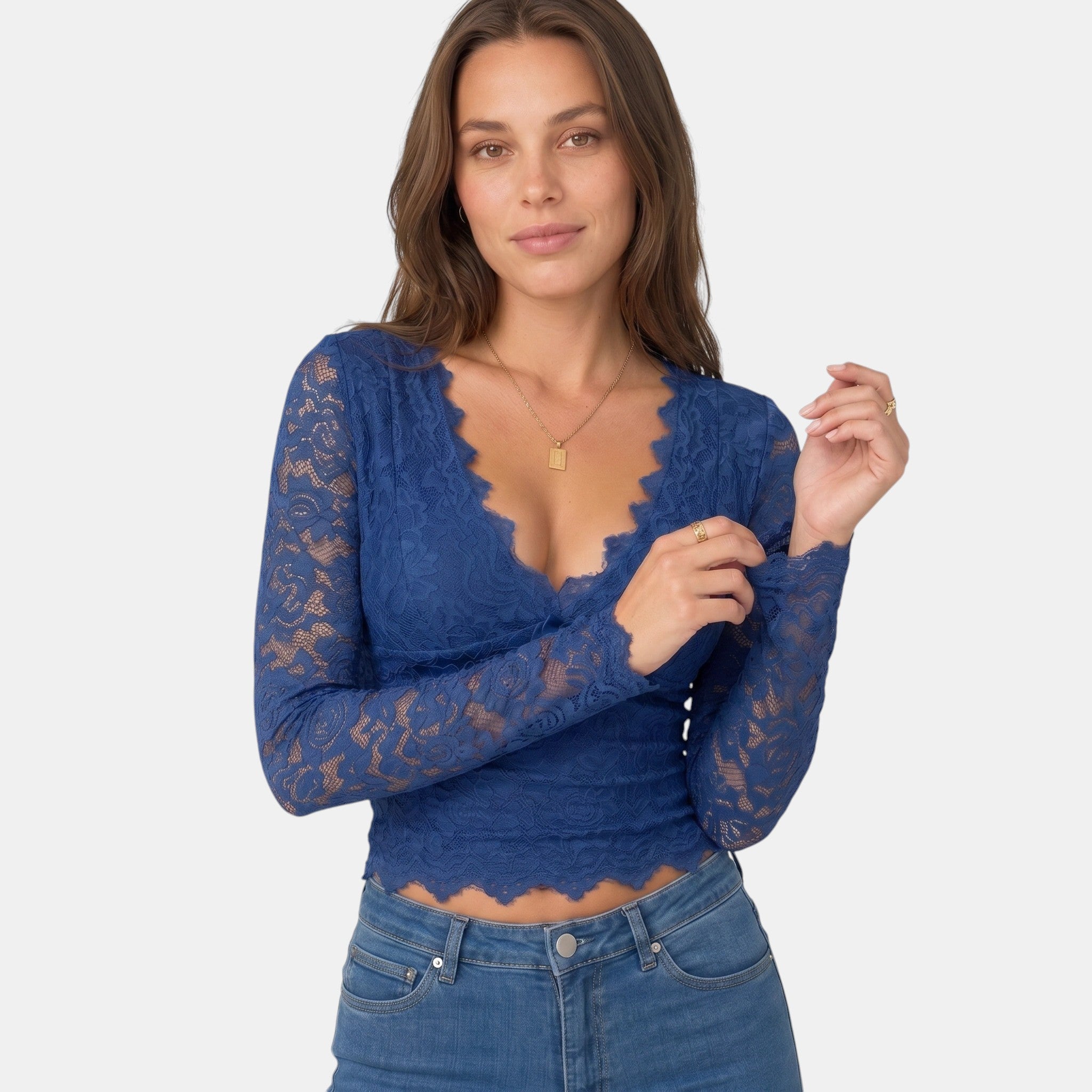 Armaxio | Women's Floral Lace Long Sleeve Crop Top