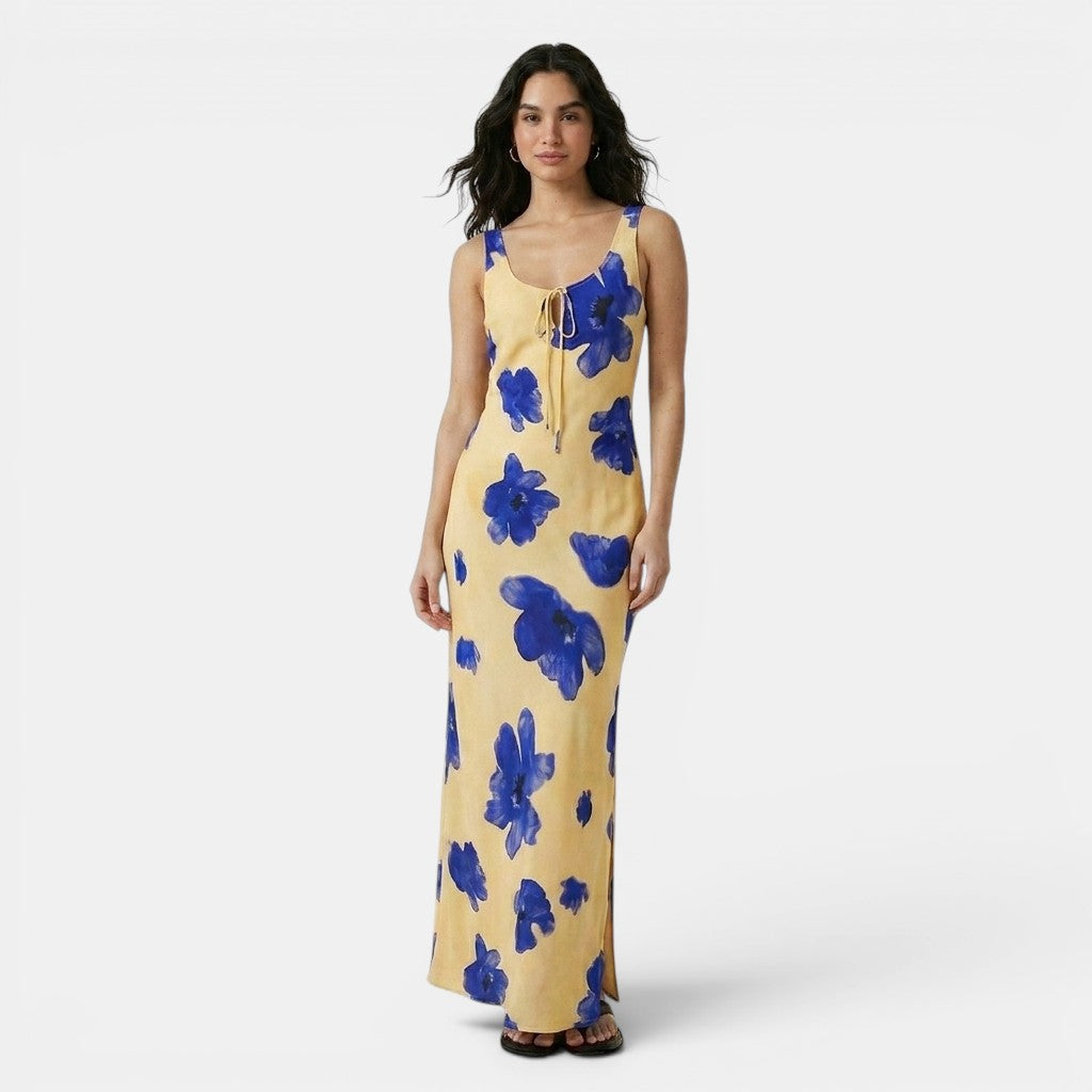 Armaxio | Women's Floral Maxi Dress Scoop Neck Tie Front