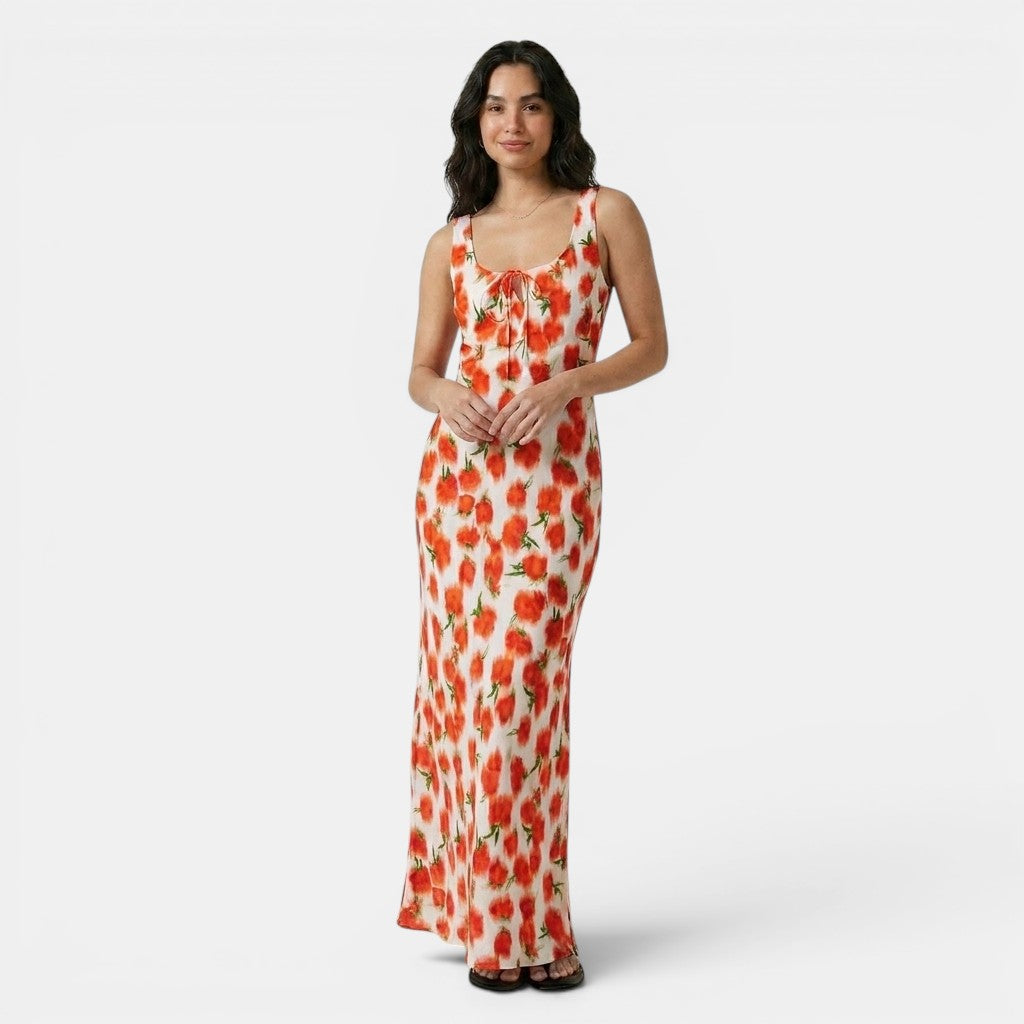 Armaxio | Women's Floral Maxi Dress Scoop Neck Tie Front