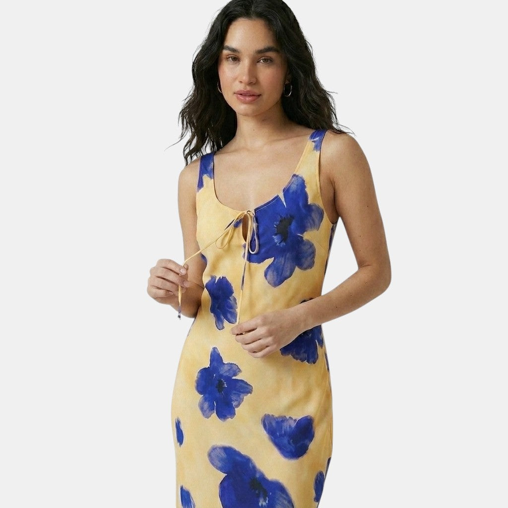 Armaxio | Women's Floral Maxi Dress Scoop Neck Tie Front