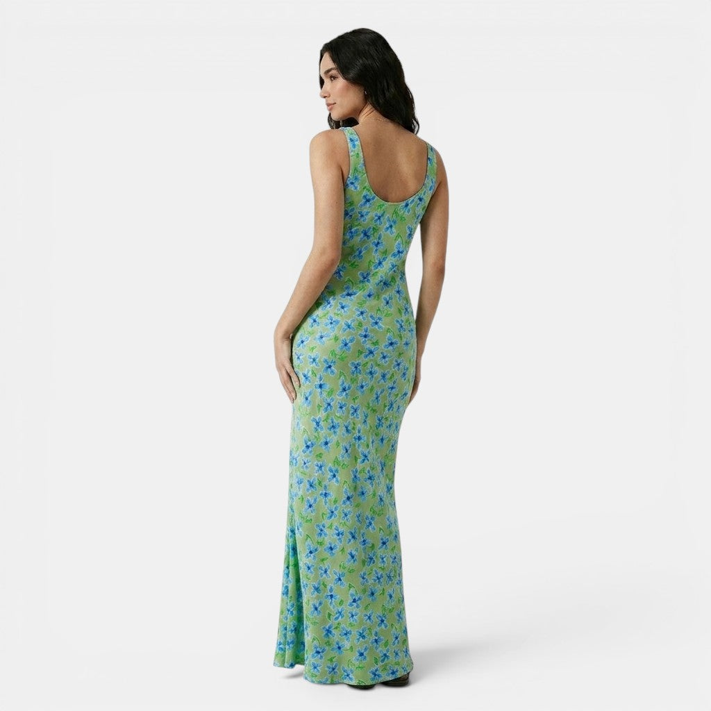 Armaxio | Women's Floral Maxi Dress Scoop Neck Tie Front