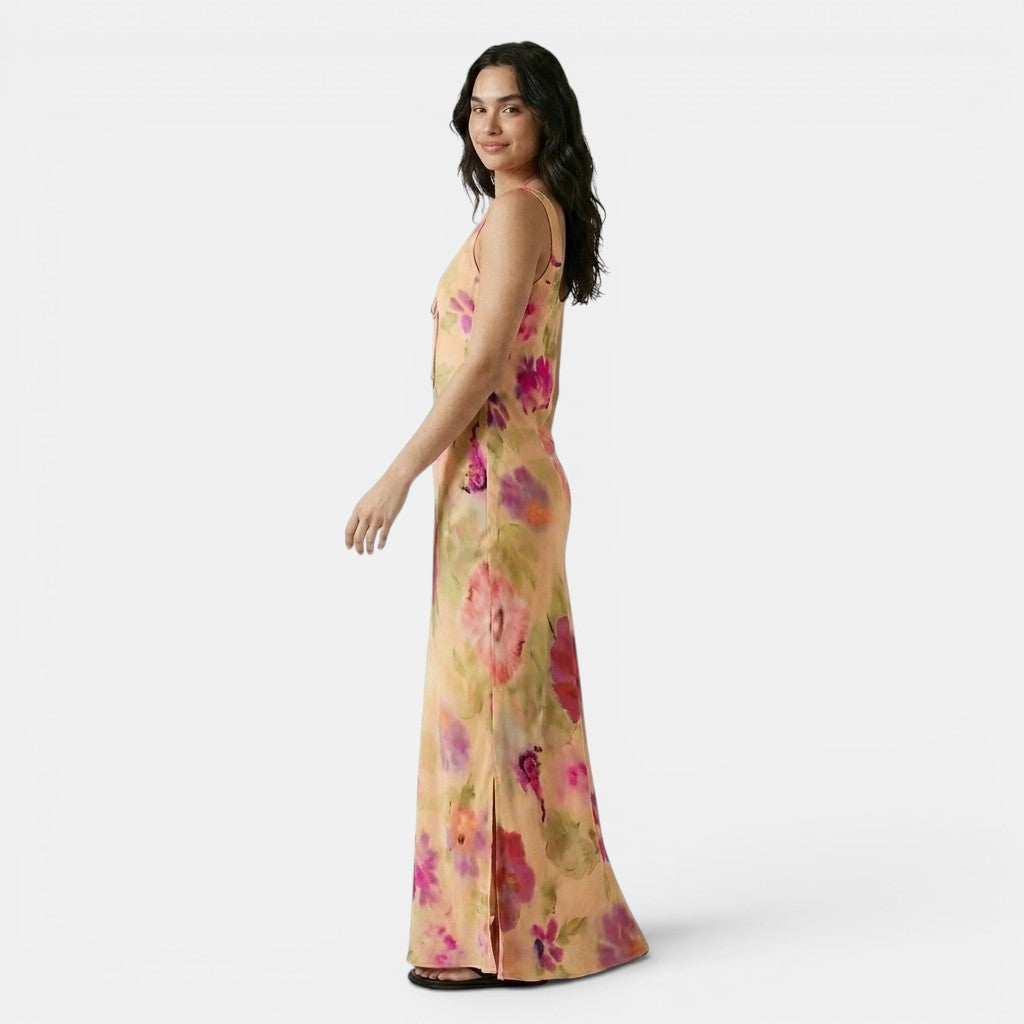 Armaxio | Women's Floral Maxi Dress Scoop Neck Tie Front