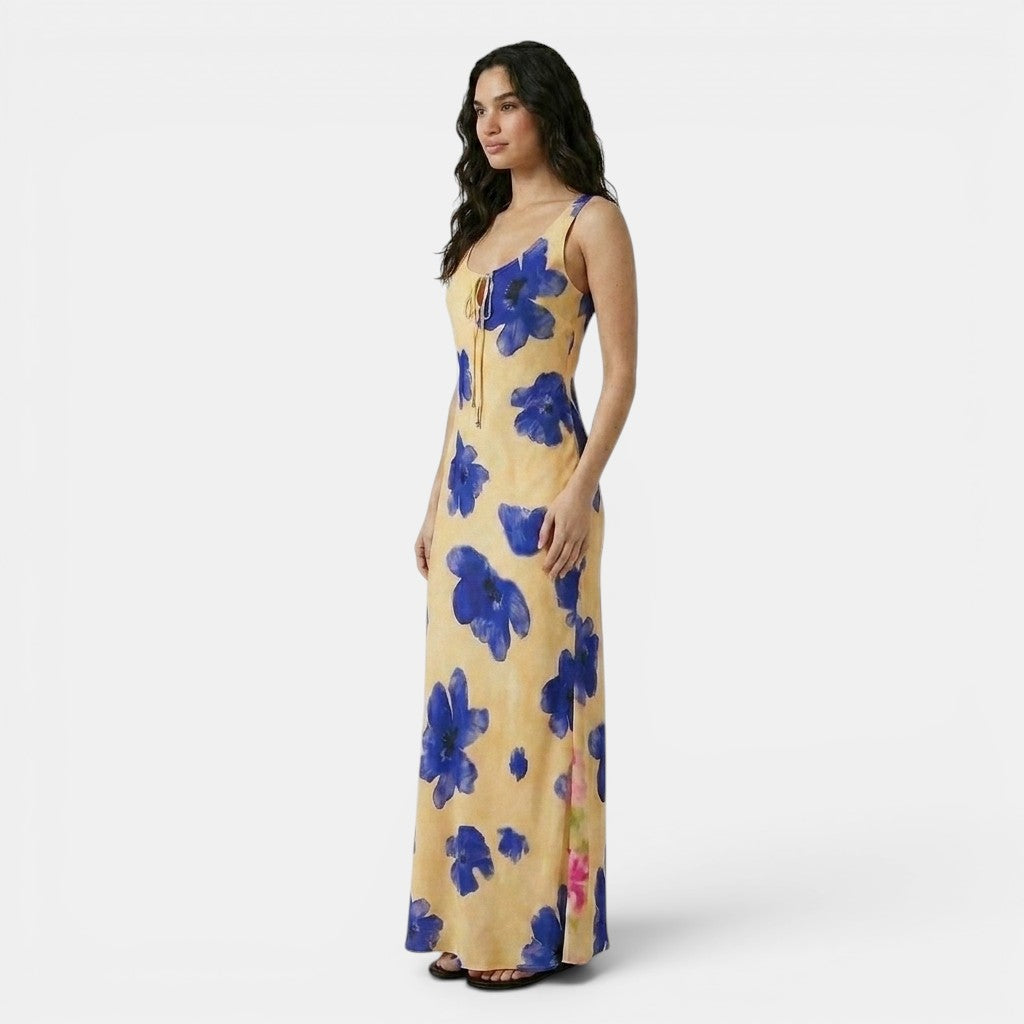 Armaxio | Women's Floral Maxi Dress Scoop Neck Tie Front