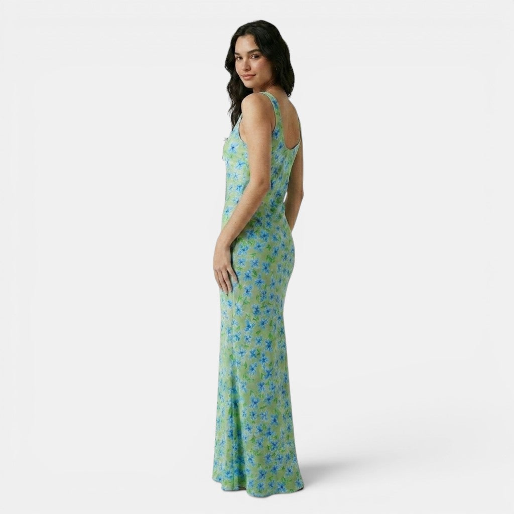 Armaxio | Women's Floral Maxi Dress Scoop Neck Tie Front