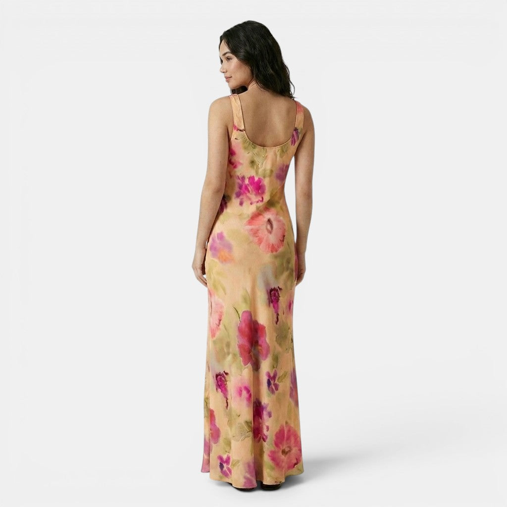 Armaxio | Women's Floral Maxi Dress Scoop Neck Tie Front