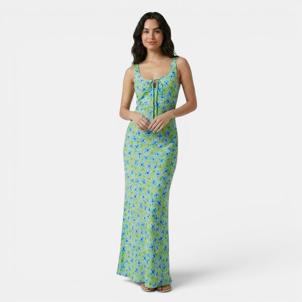 Armaxio | Women's Floral Maxi Dress Scoop Neck Tie Front