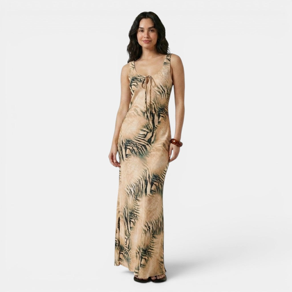 Armaxio | Women's Floral Maxi Dress Scoop Neck Tie Front
