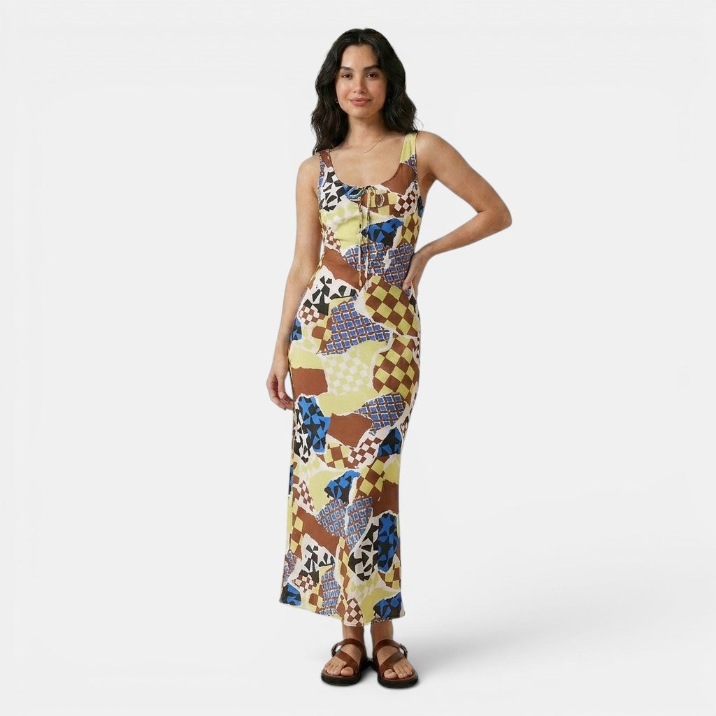 Armaxio | Women's Floral Maxi Dress Scoop Neck Tie Front