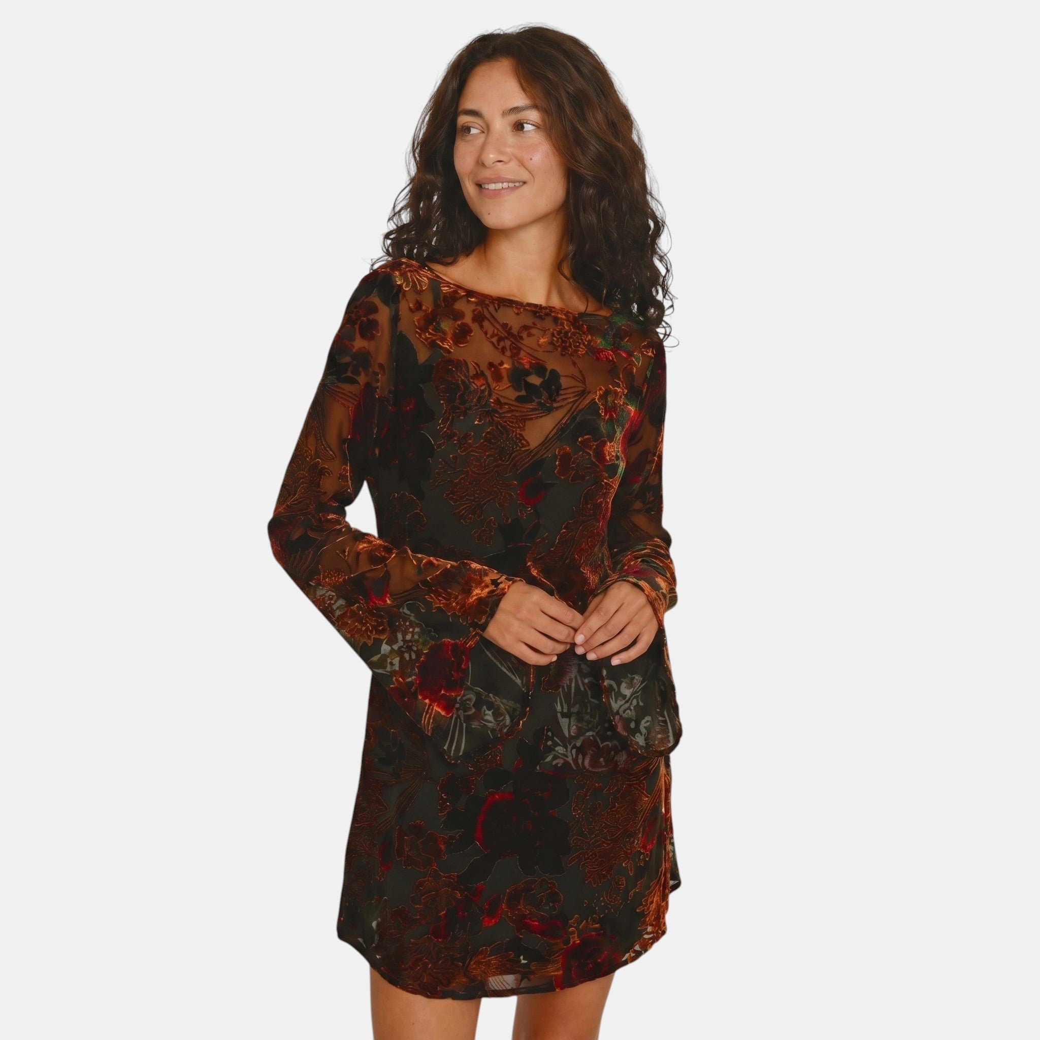 Armaxio | Women's Floral Shift Mini Dress with Flared Cuffs