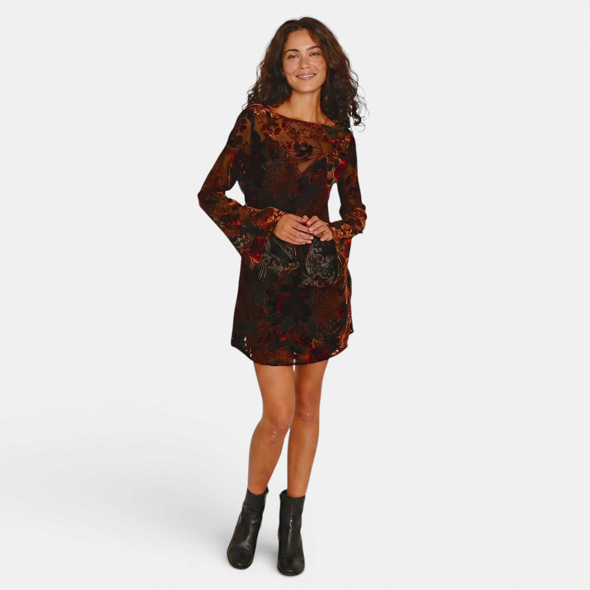 Armaxio | Women's Floral Shift Mini Dress with Flared Cuffs