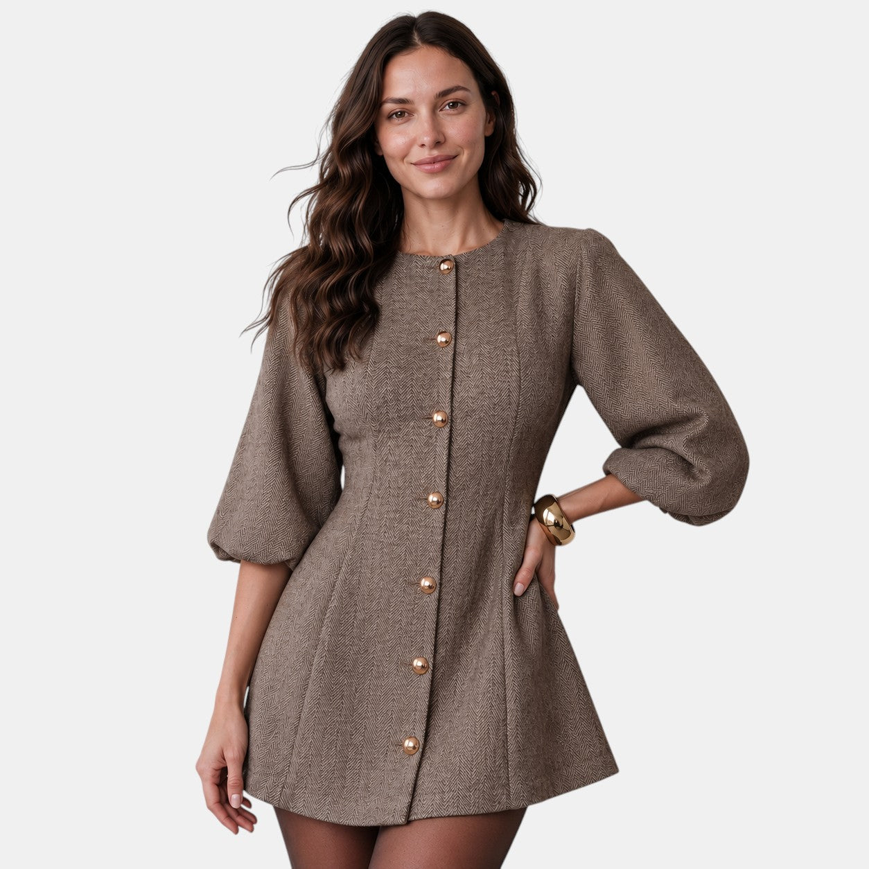 Armaxio | Women's Herringbone A-Line Mini Dress