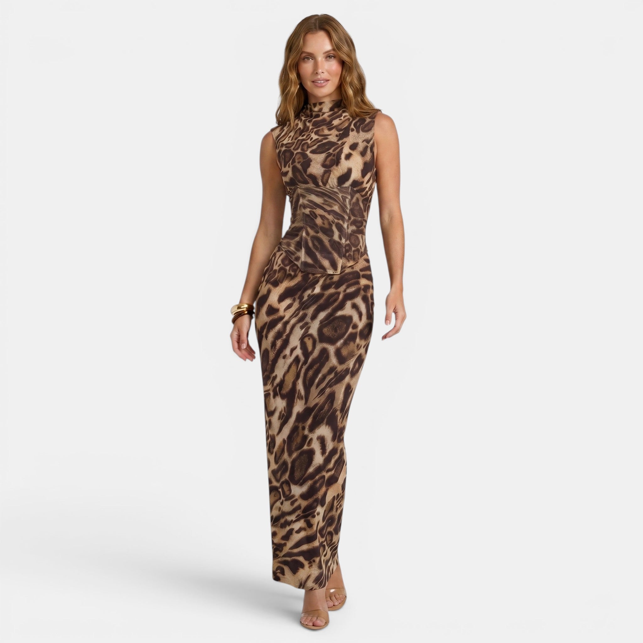 Armaxio | Women's Leopard Print Corset Maxi Dress