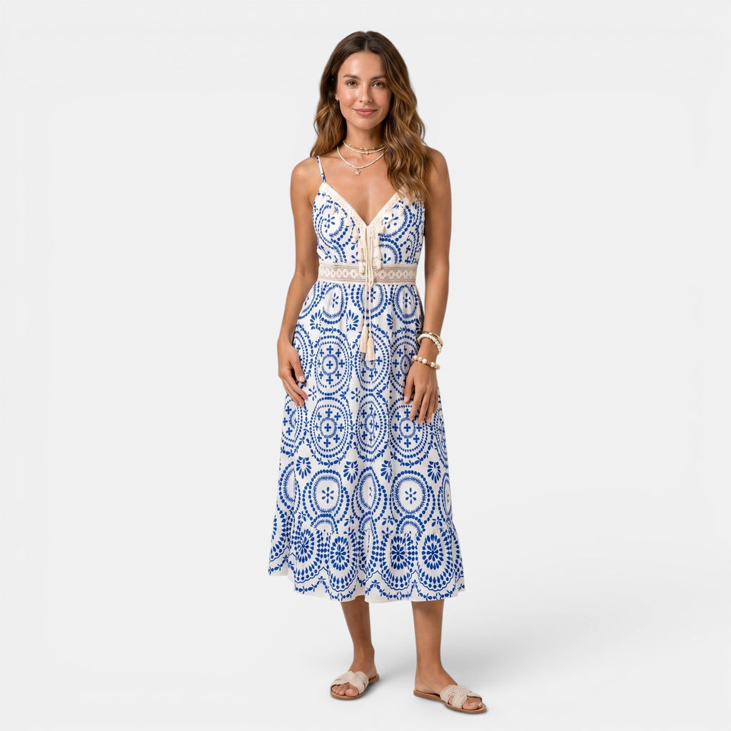 Armaxio | Women's Ornate Midi Dress Sleeveless V-Neck