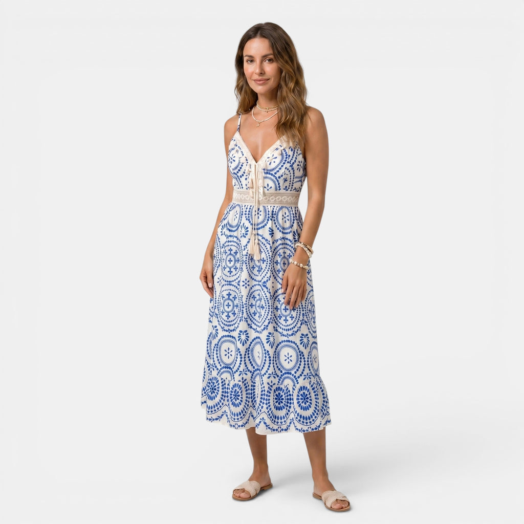 Armaxio | Women's Ornate Midi Dress Sleeveless V-Neck