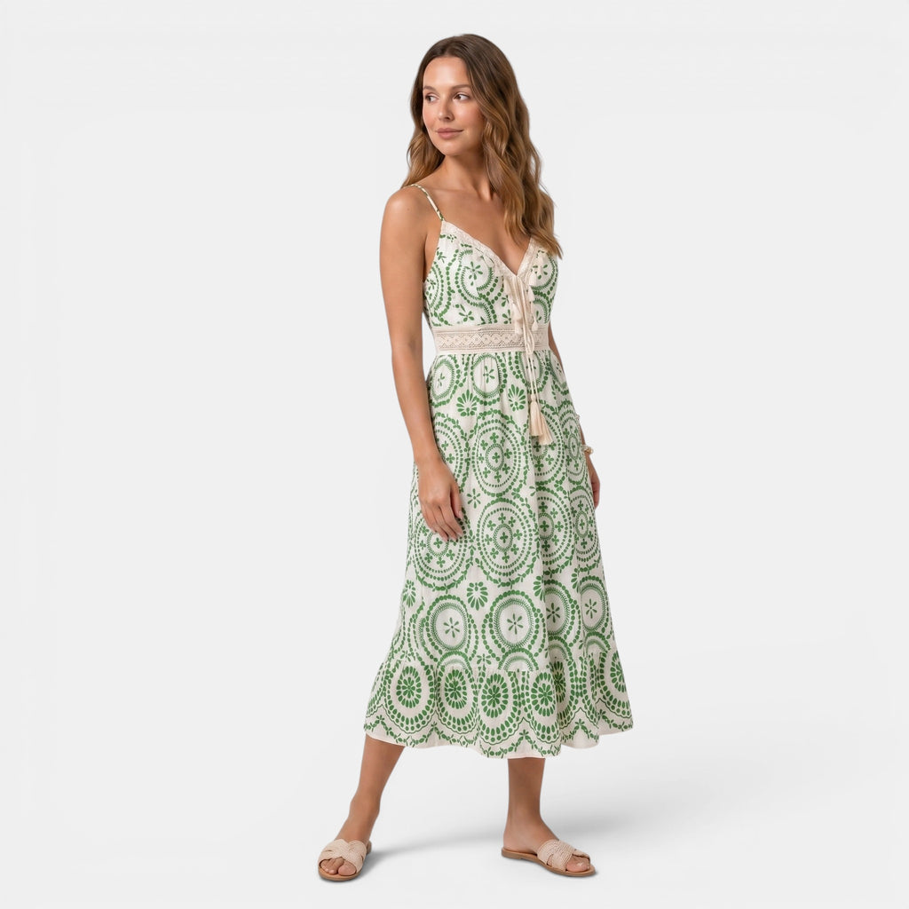 Armaxio | Women's Ornate Midi Dress Sleeveless V-Neck