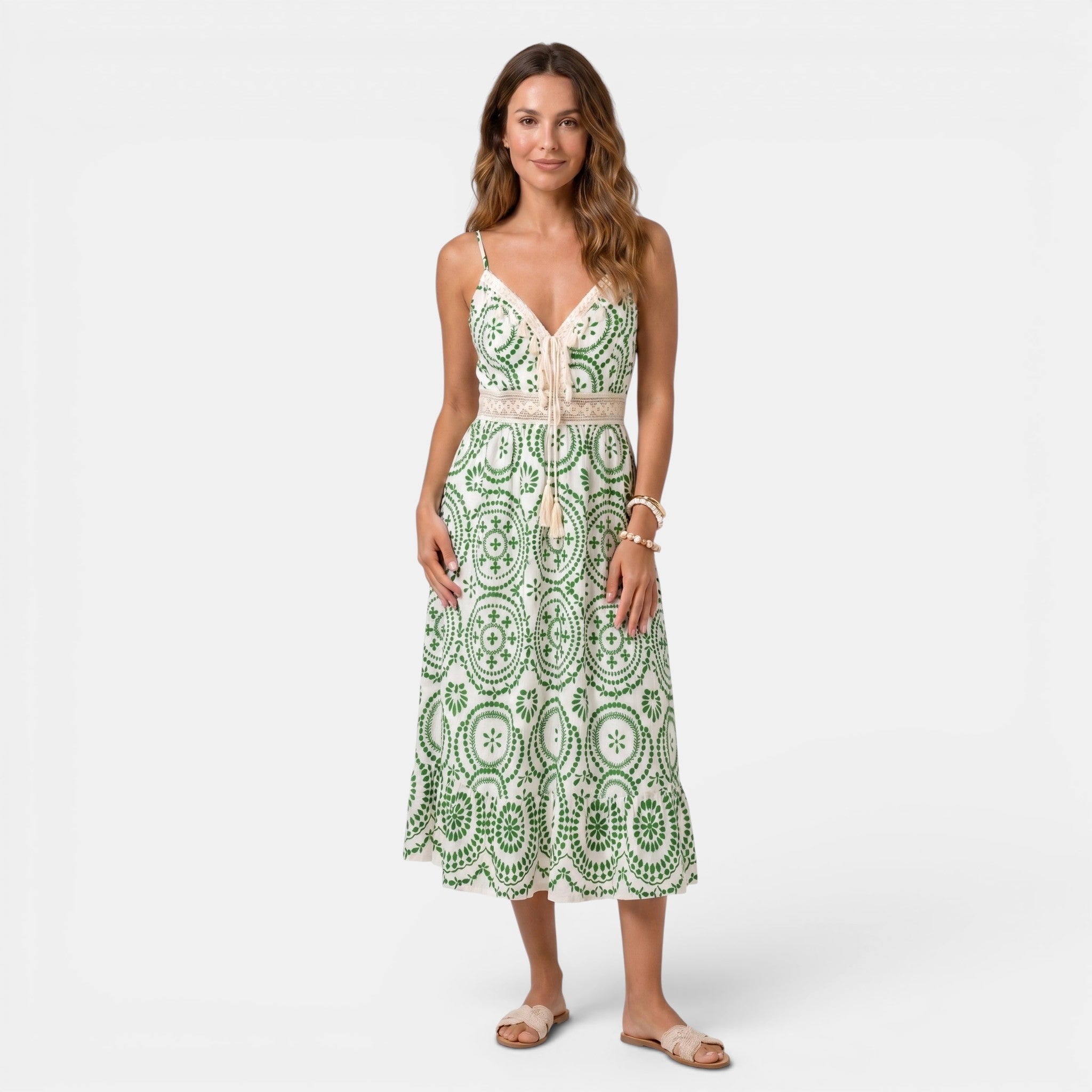 Armaxio | Women's Ornate Midi Dress Sleeveless V-Neck