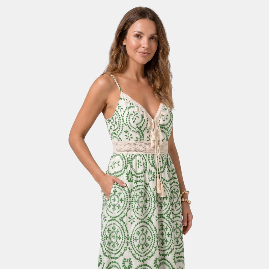 Armaxio | Women's Ornate Midi Dress Sleeveless V-Neck