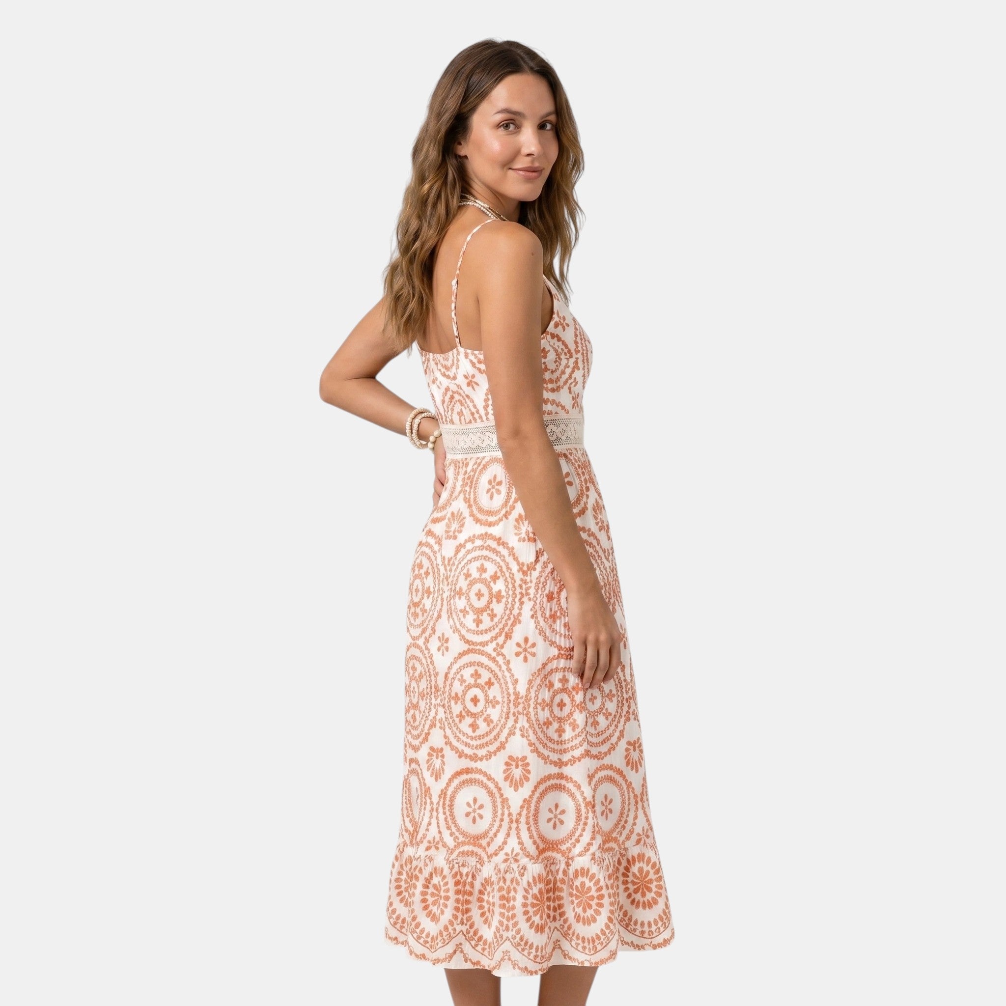 Armaxio | Women's Ornate Midi Dress Sleeveless V-Neck