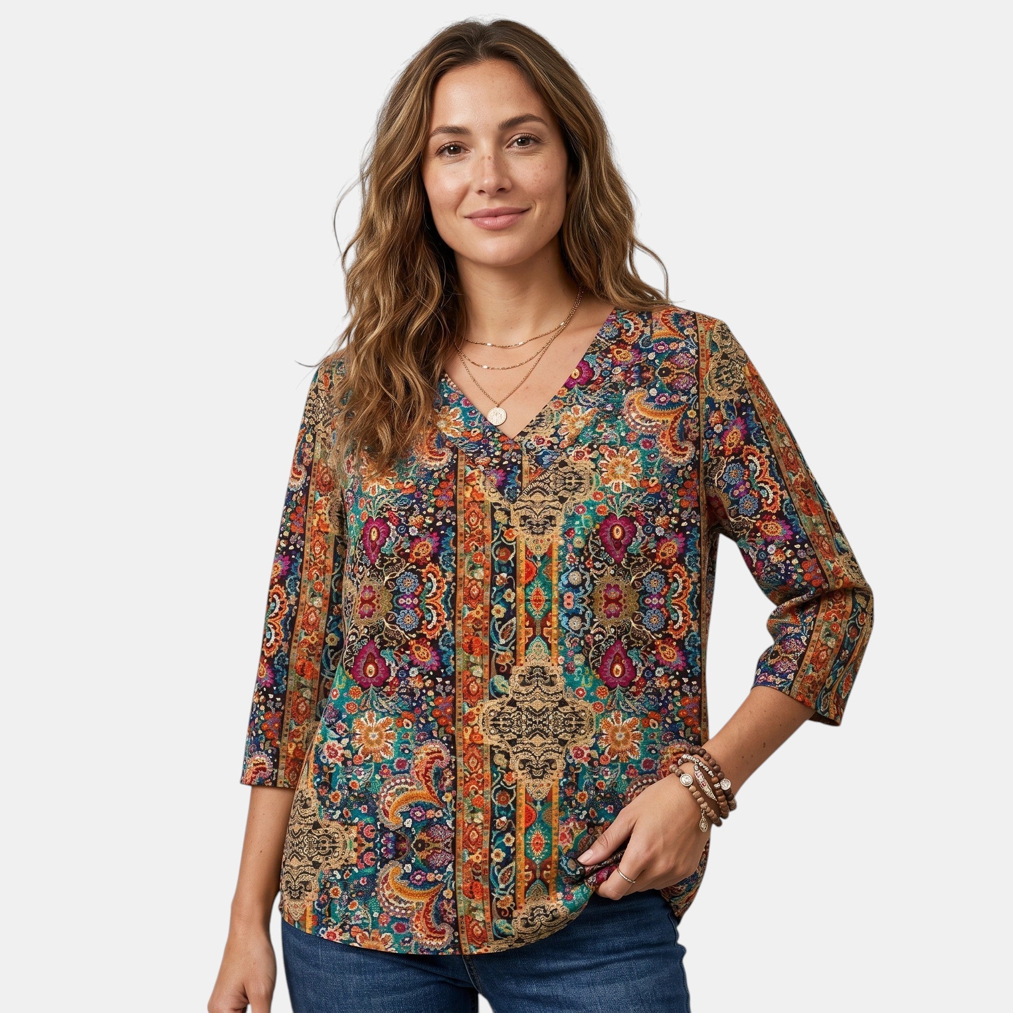 Armaxio | Women's Printed V Neck Blouse