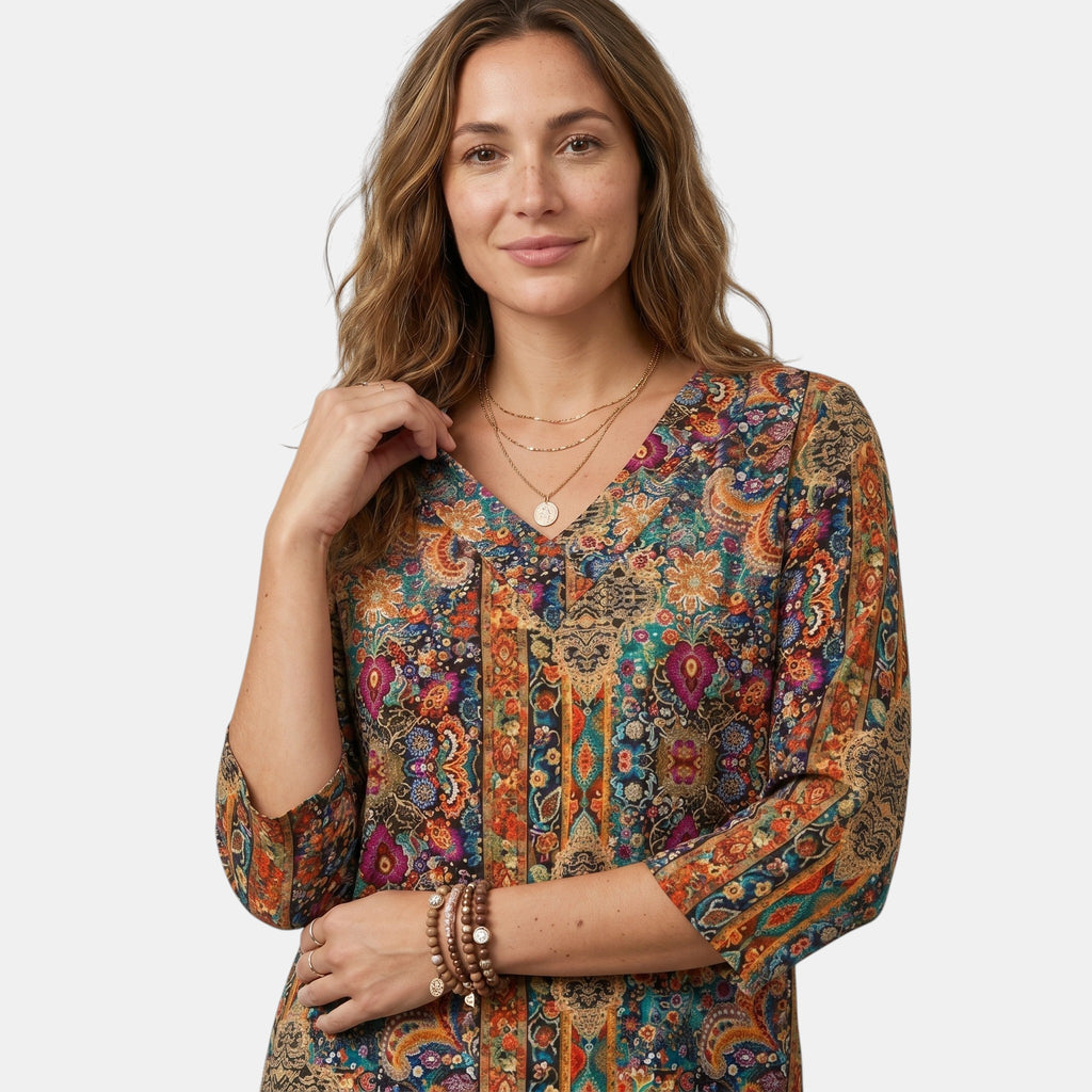 Armaxio | Women's Printed V Neck Blouse