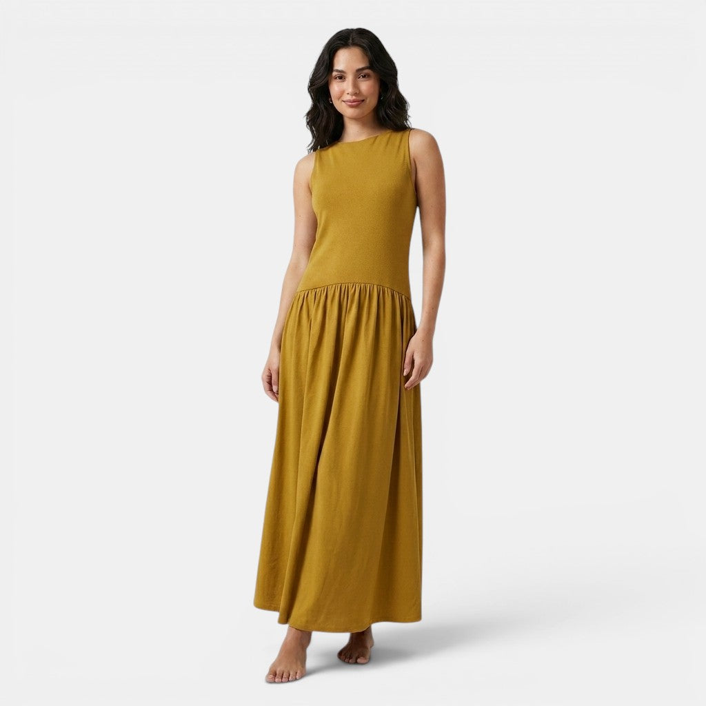 Armaxio | Women's Ribbed Midi Dress Sleeveless Drop Waist