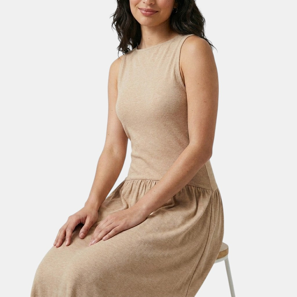 Armaxio | Women's Ribbed Midi Dress Sleeveless Drop Waist