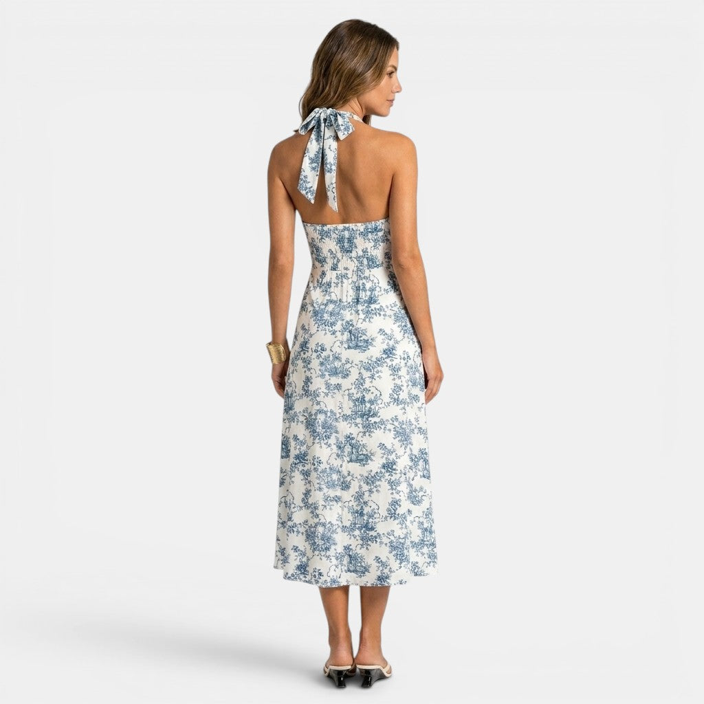 Armaxio | Women's Toile Midi Dress Sleeveless Plunging Neck
