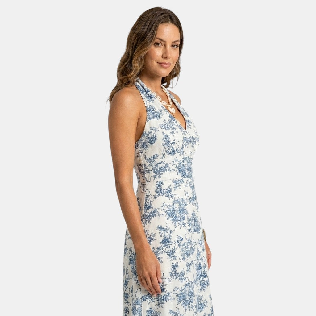 Armaxio | Women's Toile Midi Dress Sleeveless Plunging Neck